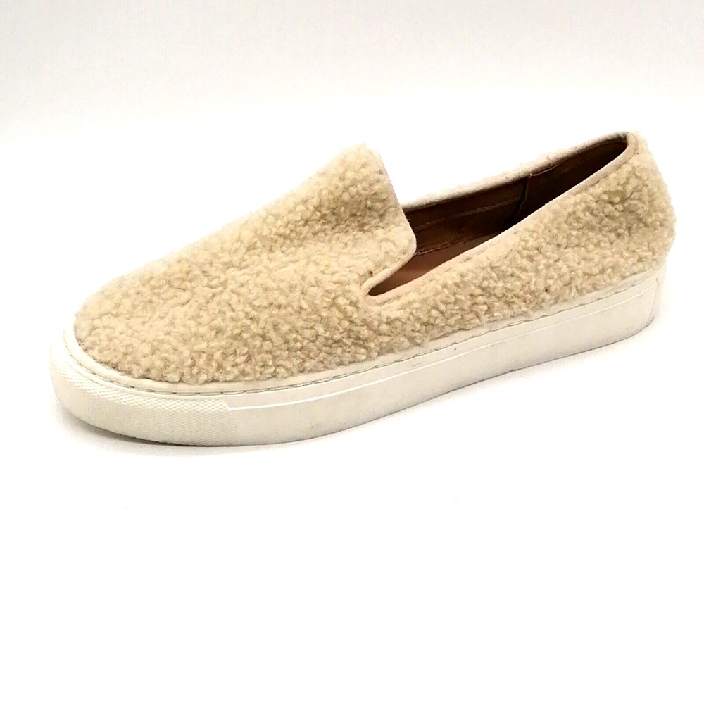 Steven Shoes Womens Sneaker Kimbel Ivory‎ Faux Fur Slip On Flat Heel 5.5